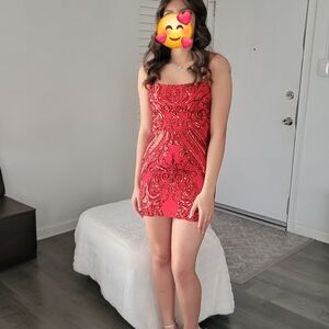 Windsor Red Beaded Strapless Mini Dress